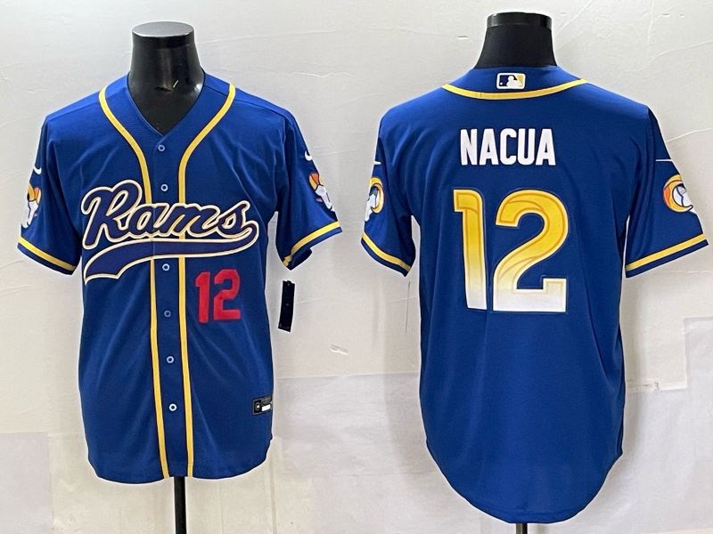 Men 2025 Los Angeles Rams #12 Nacua Blue Second generation joint name Nike Limited NFL Jersey style 03